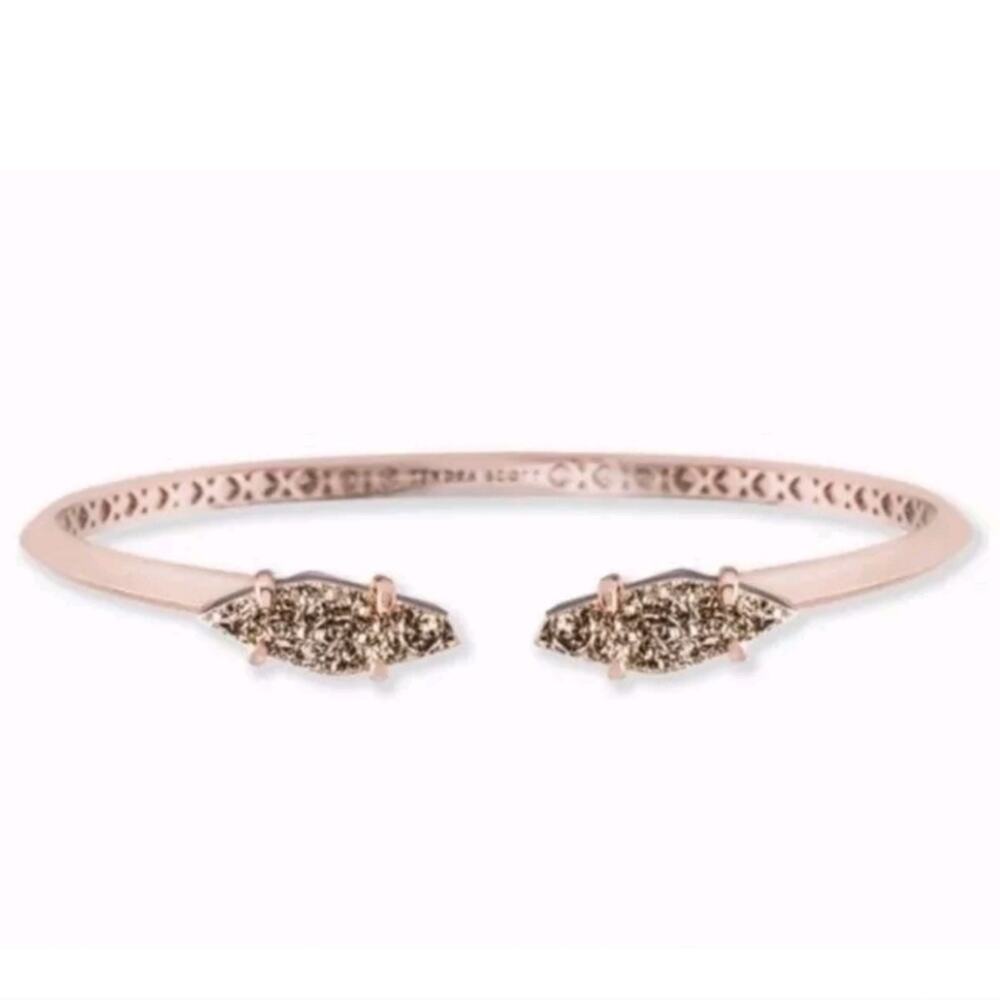 Kendra Scott‎ Bianca Iridescent Rose Gold Druzy Bangle Bracelet Half Open Cuff